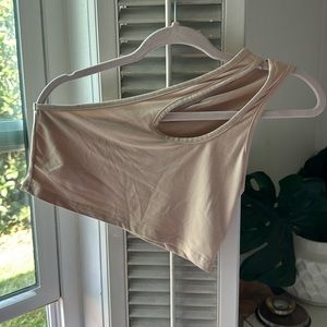 shein one shoulder crop top tan